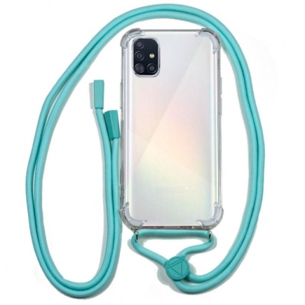 FUNDA MOVIL BACK COVER COOL SILICONA TRANSPARENTE + CORDON LIGHT BLUE PARA SAMSUNG GALAXY A51 A515