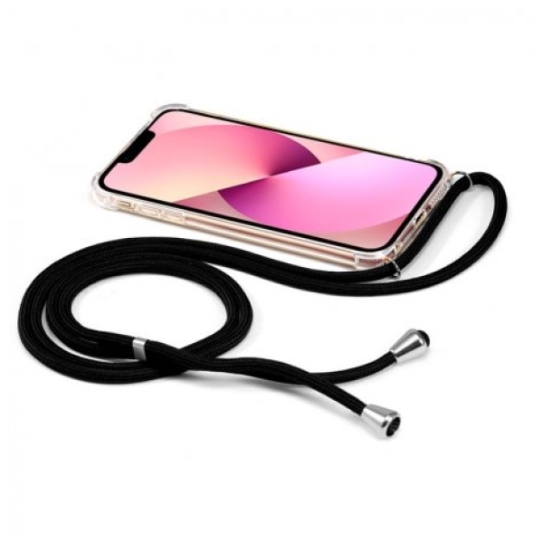 FUNDA MOVIL BACK COVER COOL SILICONA TRANSPARENTE + CORDON BLACK PARA IPHONE 13