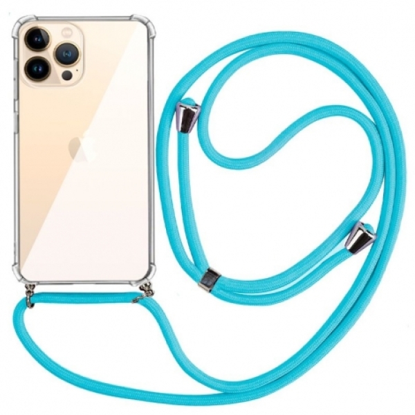 FUNDA MOVIL BACK COVER COOL SILICONA TRANSPARENTE + CORDON BLUE PARA IPHONE 13 PRO MAX