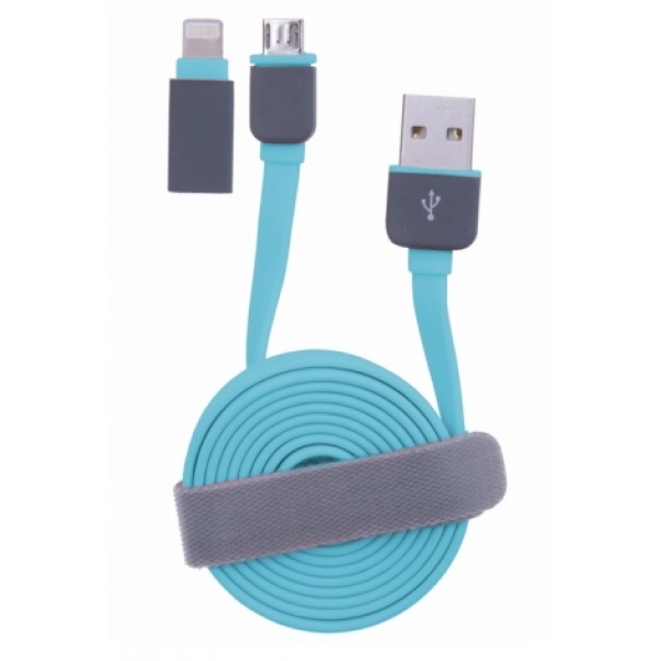 CABLE KABLEX USB MACHO / MICRO USB B MACHO 1M BLUE + ADAPTADOR LIGHTNING