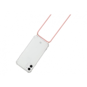 FUNDA MOVIL BACK COVER CELLY SILICONA TRANSPARENTE + CORDON PINK PARA IPHONE 12 MINI