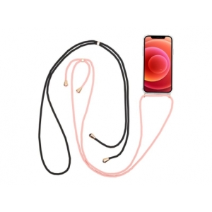 FUNDA MOVIL BACK COVER CELLY SILICONA TRANSPARENTE + CORDON PINK PARA IPHONE 12 / 12 PRO