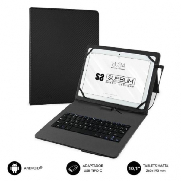 FUNDA TABLET SUBBLIM KEYTAB PRO 10.1" + TECLADO USB BLACK