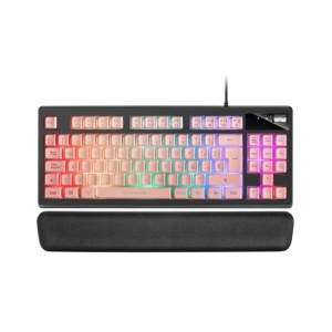 Mars Gaming MKAXPES Teclado Compacto TKL H-Mech Iluminación RGB 9 Efectos Reposamuñecas Gel Rosa Idioma Español