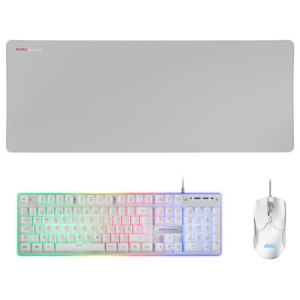 Mars Gaming MCPXWPT Combo Teclado H-Mech FRGB Ratón Ultraligero 10000DPI y Alfombrilla XXL Blanco Idioma Portugués