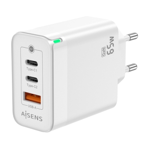 AISENS Cargador Gan 65W, 2xUSB-C PD3.0 QC4.0, 1xUSB-A QC3.0, Blanco 2xUSB-C PD3.0 QC4.0