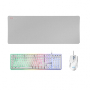Mars Gaming MCPXWES Combo Teclado H-Mech FRGB Ratón Ultraligero 10000DPI y Alfombrilla XXL Blanco Idioma Español