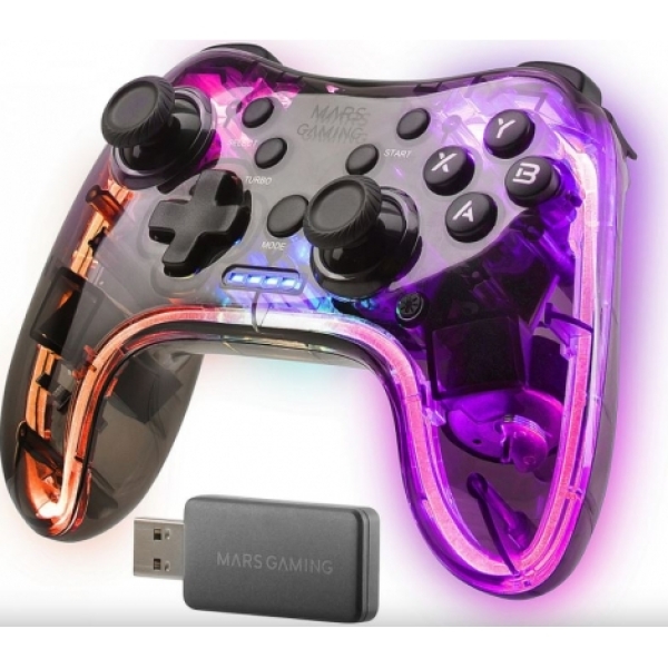 Mars Gaming MGP-24 Gamepad Inalámbrico 2.4GPRO Neon RGB Vibración Háptica Dual Joysticks Analógicos Mando para PC PS3 PS4 PS5 XBOX360 Raspberry Pi Mac Android