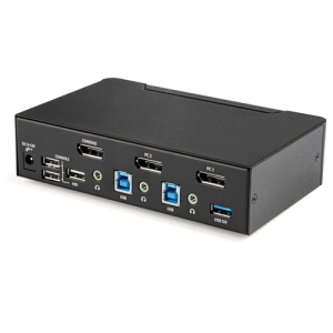 StarTech.com Switch Conmutador KVM de 2 Puertos DisplayPort - 4K a 60Hz - para Una Pantalla - Switch KVM de 2 Puertos DP 1.2 UHD con Hub Ladrón USB 3.0 y Audio - Dell HP Apple - TAA