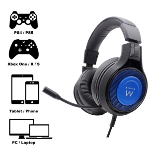 Ewent PL3322 auricular y casco Auriculares Alámbrico Banda para cuello Juego Negro, Azul
