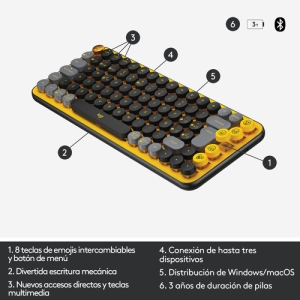 Logitech POP Keys Wireless Mechanical Keyboard With Emoji Keys teclado RF Wireless + Bluetooth QWERTY Español Negro, Gris, Amarillo Logitech POP Keys Wireless Mechanical Keyboard With Emoji Keys teclado RF Wireless + Bluetooth QWERTY Español Negro, Gris, Amarillo