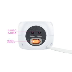 Nanocable Base de 3 enchufes con 4 USB's (2 USB A + 2 USB-C), con interruptor