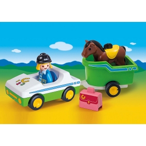 Playmobil 1.2.3 Coche Con Remolque Caballo