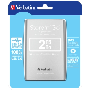 Verbatim Disco Duro Portátil Store 'n' Go USB 3.0 de 2 TB en color Plateado
