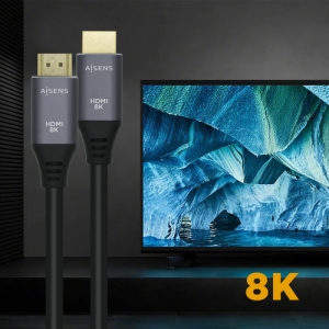 AISENS Cable HDMI V2.1 Ultra Alta Velocidad / HEC 8k@60Hz 48Gbps, A/M-A/M, Gris/Negro, 2.0m