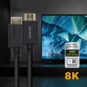 AISENS Cable HDMI V2.1 Ultra Alta Velocidad / HEC Certificado 8k@60Hz 48Gbps, A/M-A/M, Negro, 1.5m
