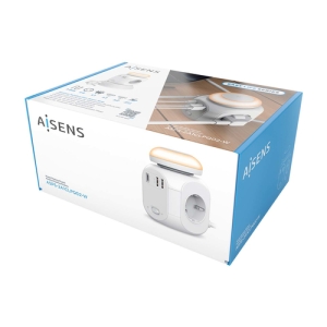 AISENS Regleta de Enchufes Sobremesa Multifuncion con 4 Tomas + 1xUSB-C 20W PD3.0, 2xUSB-A 18W QC3.0, Luz Nocturna, 1.8M, Blanco
