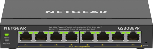 NETGEAR 8-Port Gigabit Ethernet High-Power PoE+ Plus Switch (GS308EPP) Gestionado L2/L3 Gigabit Ethernet (10/100/1000) Energía sobre Ethernet (PoE) Negro NETGEAR 8-Port Gigabit Ethernet High-Power PoE+ Plus Switch (GS308EPP) Gestionado L2/L3 Gigabit Ethernet (10/100/1000) Energía sobre Ethernet (PoE) Negro GS308EPP-100PES