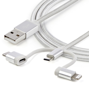 StarTech.com Cable Trenzado de 1m USB a Lightning USB-C y Micro USB - Cable Cargador para Teléfono Móvil iPhone iPad Tablet