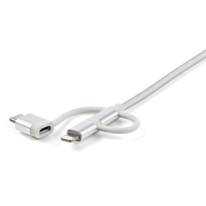 StarTech.com Cable Trenzado de 1m USB a Lightning USB-C y Micro USB - Cable Cargador para Teléfono Móvil iPhone iPad Tablet