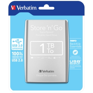 Verbatim Disco Duro Portátil Store 'n' Go USB 3.0 de 1 TB en color Plateado 53071
