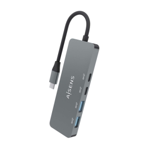 AISENS Hub USB 3.2 Gen2 10G USB-C, USB-C/M-2xUSB-C/H-2xUSB-A/H, Gris, 15cm Gris