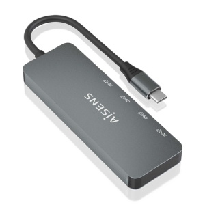 AISENS Hub USB 3.2 Gen2 10G USB-C, USB-C/M-4xUSB-C/H, Gris, 15cm USB-C/M-4xUSB-C/H