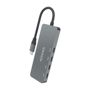 AISENS Hub USB 3.2 Gen2 10G USB-C, USB-C/M-4xUSB-C/H, Gris, 15cm Gris