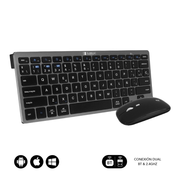 COMBO TECLADO RATON SUBBLIM MULTIDISPOSITIVO COMPACTO GRIS/NEGRO BLUETOOTH SUBKBC-OCO020