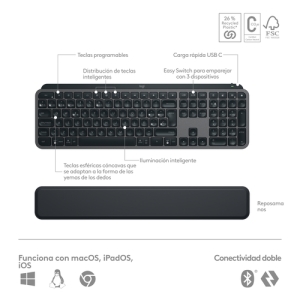 Logitech MX Keys S Combo teclado Ratón incluido RF Wireless + Bluetooth QWERTY Español Grafito