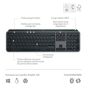 Logitech MX Keys S teclado RF Wireless + Bluetooth QWERTY Español Grafito Logitech MX Keys S teclado RF Wireless + Bluetooth QWERTY Español Grafito