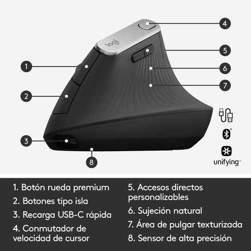 Reacondicionado | Logitech MX Vertical ratón mano derecha RF Wireless + Bluetooth Óptico 4000 DPI Reacondicionado | Logitech MX Vertical ratón mano derecha RF Wireless + Bluetooth Óptico 4000 DPI - Imagen 12