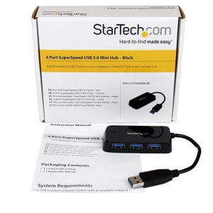 StarTech.com Adaptador Concentrador Hub Ladrón USB 3.0 Super Speed para Laptop de 4 Puertos Salidas - Negro