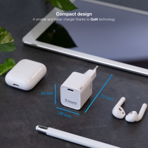 TooQ Cargador de Pared GAN USB-C/PD 30W, Blanco