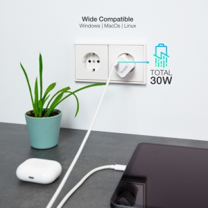 TooQ Cargador de Pared GAN USB-C/PD 30W, Blanco