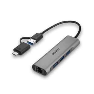 Lindy_43379_hub_de_interfaz_USB_3.2_Gen_1_(3.1_Gen_1)_Type-A_+_Type-C_5000_Mbit/s_Gris