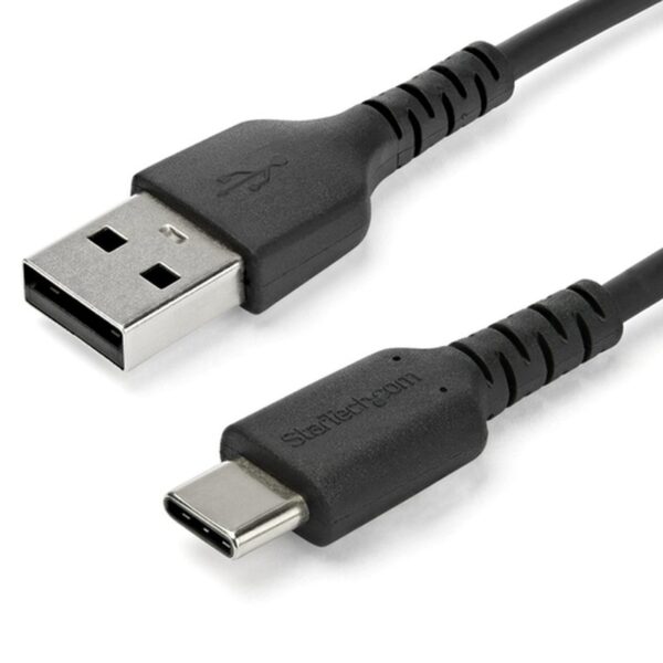 StarTech.com Cable de 2m de Carga USB A a USB C - de Carga Rápida y Sincronización Rápida USB 2.0 a USB Tipo C - Revestimiento TPE de Fibra de Aramida M/M 3A Negro - S10, iPad Pro, Pixel