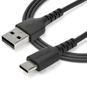 StarTech.com Cable de 2m de Carga USB A a USB C - de Carga Rápida y Sincronización Rápida USB 2.0 a USB Tipo C - Revestimiento TPE de Fibra de Aramida M/M 3A Negro - S10, iPad Pro, Pixel