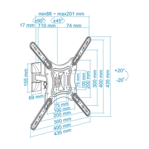 TooQ Soporte Giratorio e Inclinable para Monitor / TV LCD, Plasma de 23”- 55”, con Dos Pivotes, Negro