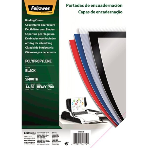 Fellowes Portadas Polipropileno A4 700 Micras Negro Pack 50 Uds