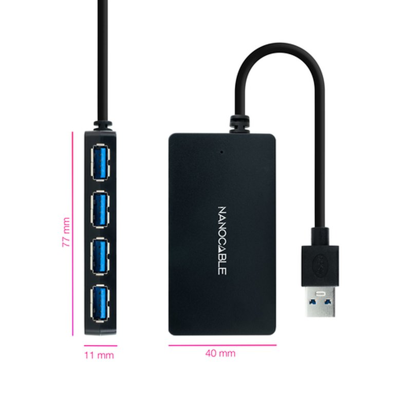 Nanocable Hub USB 3.0 con 4 Puertos de USB 3.0, USB-A/M-USB 3.0/H, Negro, 15 cm - Imagen 2
