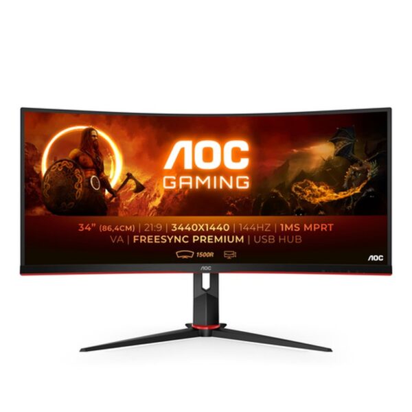 Reacondicionado | AOC G2 CU34G2X/BK pantalla para PC 86,4 cm (34") 3440 x 1440 Pixeles Quad HD LED Negro, Rojo