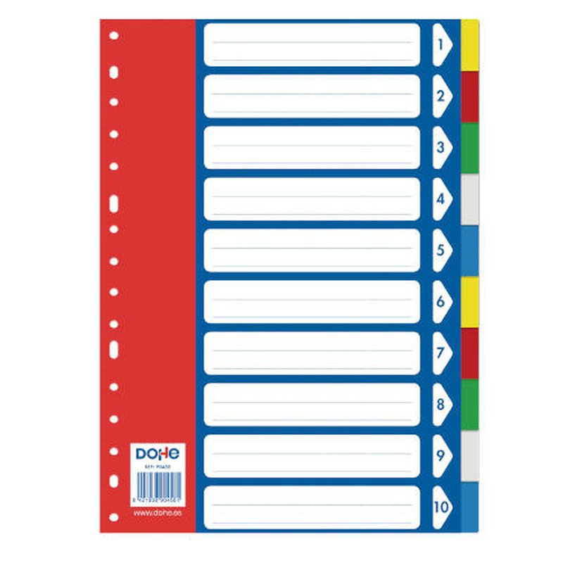 SEPARADORES POLIPROPILENO 10 POSICIONES 5 COLORES A4 225X300 DOHE 90458 SEPARADORES POLIPROPILENO 10 POSICIONES 5 COLORES A4 225X300 DOHE 90458