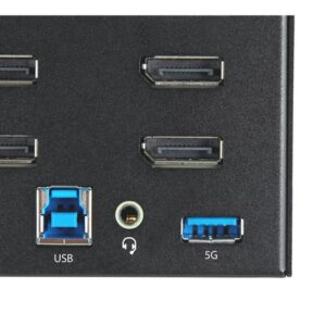 StarTech.com Switch Conmutador KVM de 2 Puertos DisplayPort 1.2 para 4 Monitores - DP HDR UHD 4K de 60Hz - Hub Ladrón de 2 Puertos USB 3.0 (5Gbps) - 4 Puertos USB 2.0 HID - Audio - Hotkeys