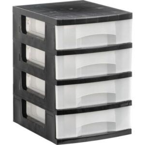 TORRE DE ALMACENAJE 4 CAJONES DE 6 LITROS NEGRO/TRANSLÚCIDO 390X290X430 MM ARCHIVO 2000 1104 CS TL