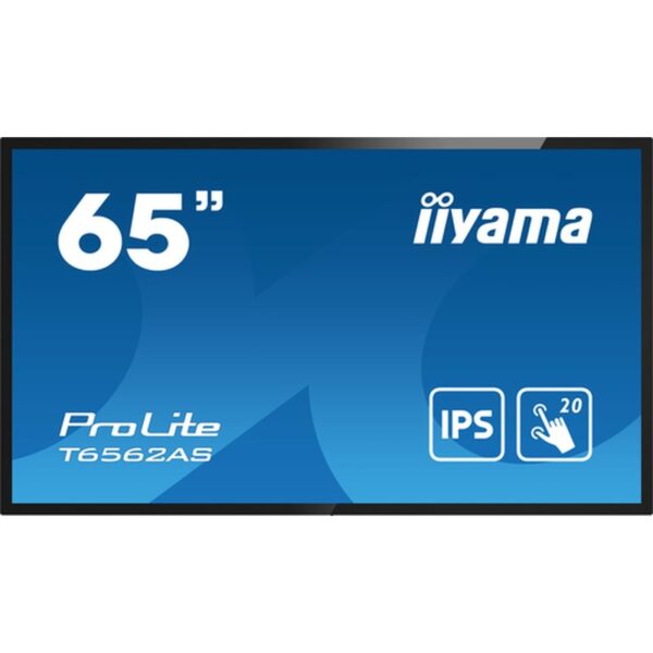 iiyama T6562AS-B1 pantalla de señalización Panel plano interactivo 163,8 cm (64.5") IPS 500 cd / m² 4K Ultra HD Negro Pantalla táctil Procesador incorporado Android 8.0 24/7