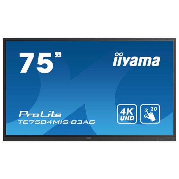 iiyama TE7504MIS-B3AG pantalla de señalización Panel plano interactivo 190,5 cm (75") Wifi 400 cd / m² 4K Ultra HD Negro Pantalla táctil Procesador incorporado iiWare 9.0