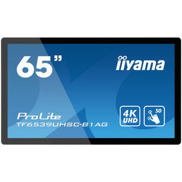 iiyama TF6539UHSC-B1AG pantalla de señalización Panel plano interactivo 165,1 cm (65") LCD 500 cd / m² 4K Ultra HD Negro Pantalla táctil