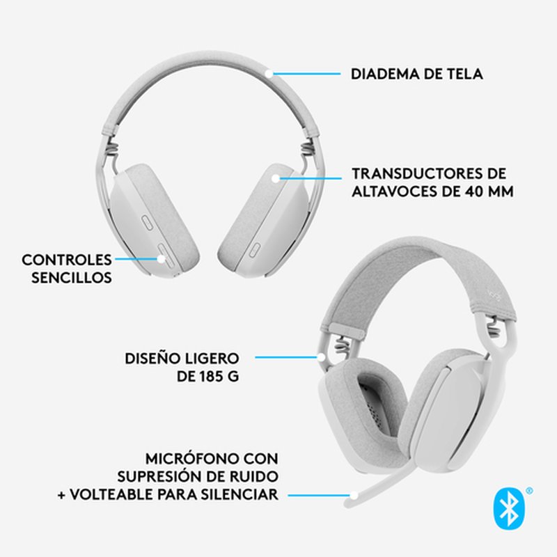 Logitech Zone Vibe 100 Auriculares Inalámbrico Diadema Llamadas/Música Bluetooth Blanco - Imagen 6