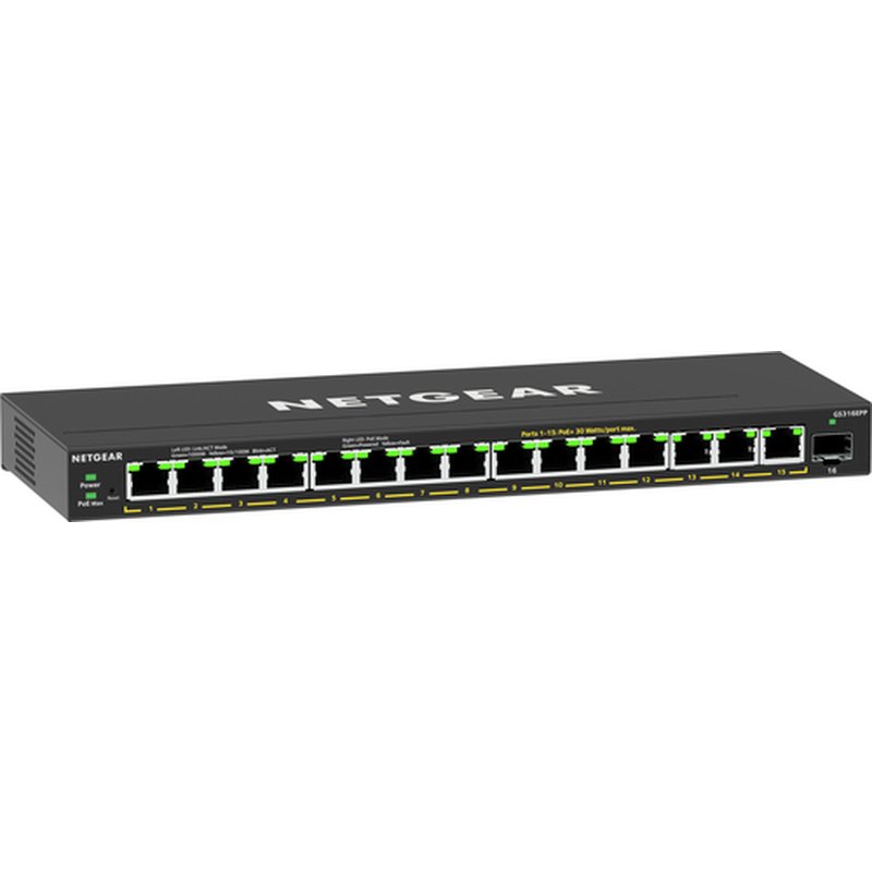 NETGEAR 16-Port High-Power PoE+ Gigabit Ethernet Plus Switch (231W) with 1 SFP port (GS316EPP) Gestionado Energía sobre Ethernet (PoE) Negro - Imagen 3